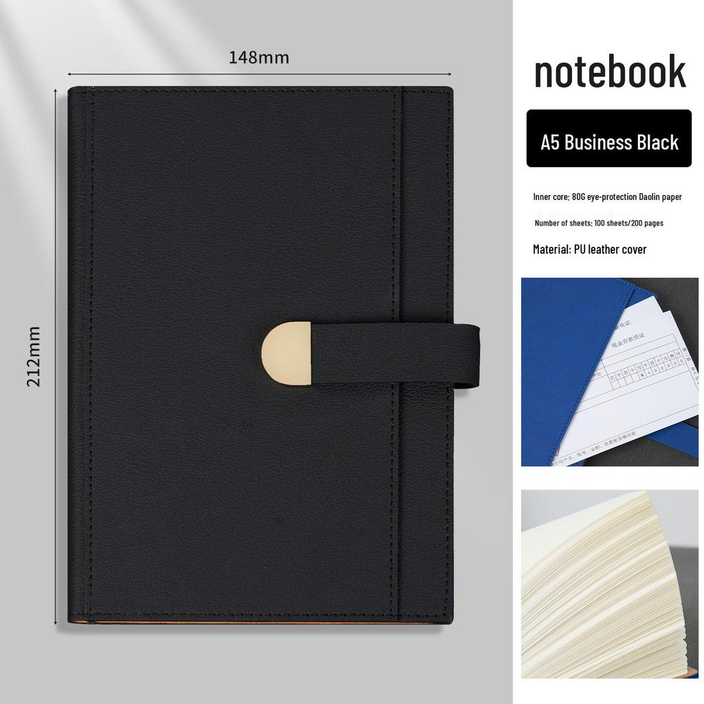 Buckle-Closure Imitation Leather Business Notebook with Logo Printing