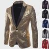 Gold Sequin Performance Suit for Men - 2024 European & American Style, Large Size, Perfect for Nightclub, Host, or Emcee Events