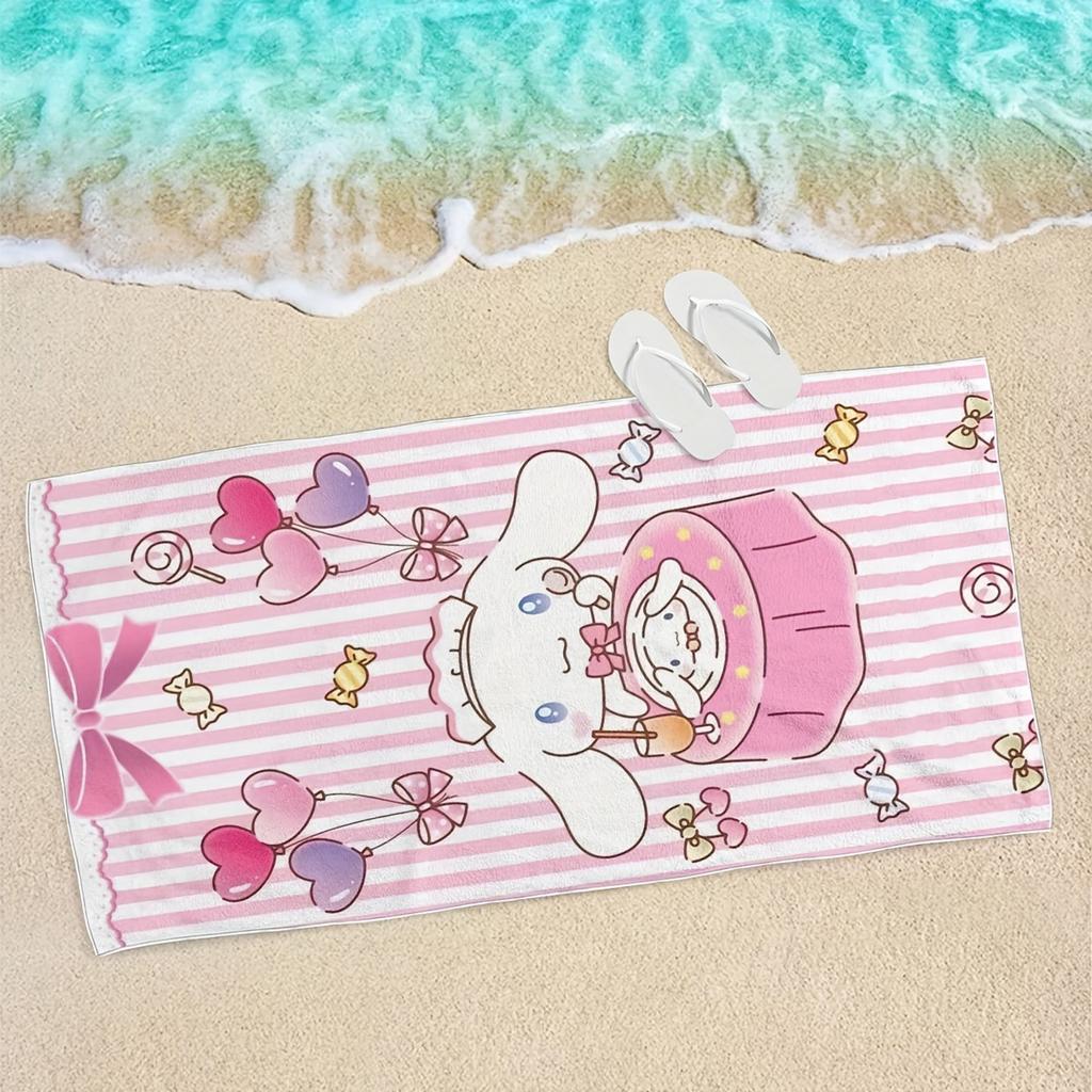Cinnamoroll Beach Towel 2D Single Print Pink Travel Accessory Absorbent Soft Adorable Cartoon-Themed Durable Beach
