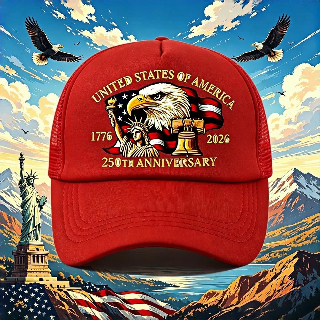 American Retro 250Th Anniversary Truck Cap 1776 -  American Eagle Patriotic Style Adjustable Mesh Printed Baseball Cap (For Adjustable