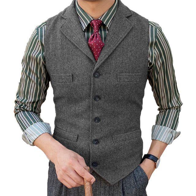 Men's Suit Vest Slim Herringbone Vest Single-breasted Casual