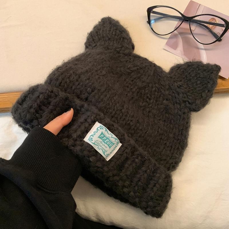 Women Winter Crochet Hat Cats Ear Knitted Hat for Girl Skiing Cycling Warm Winter Snow Hat for Christmas Present