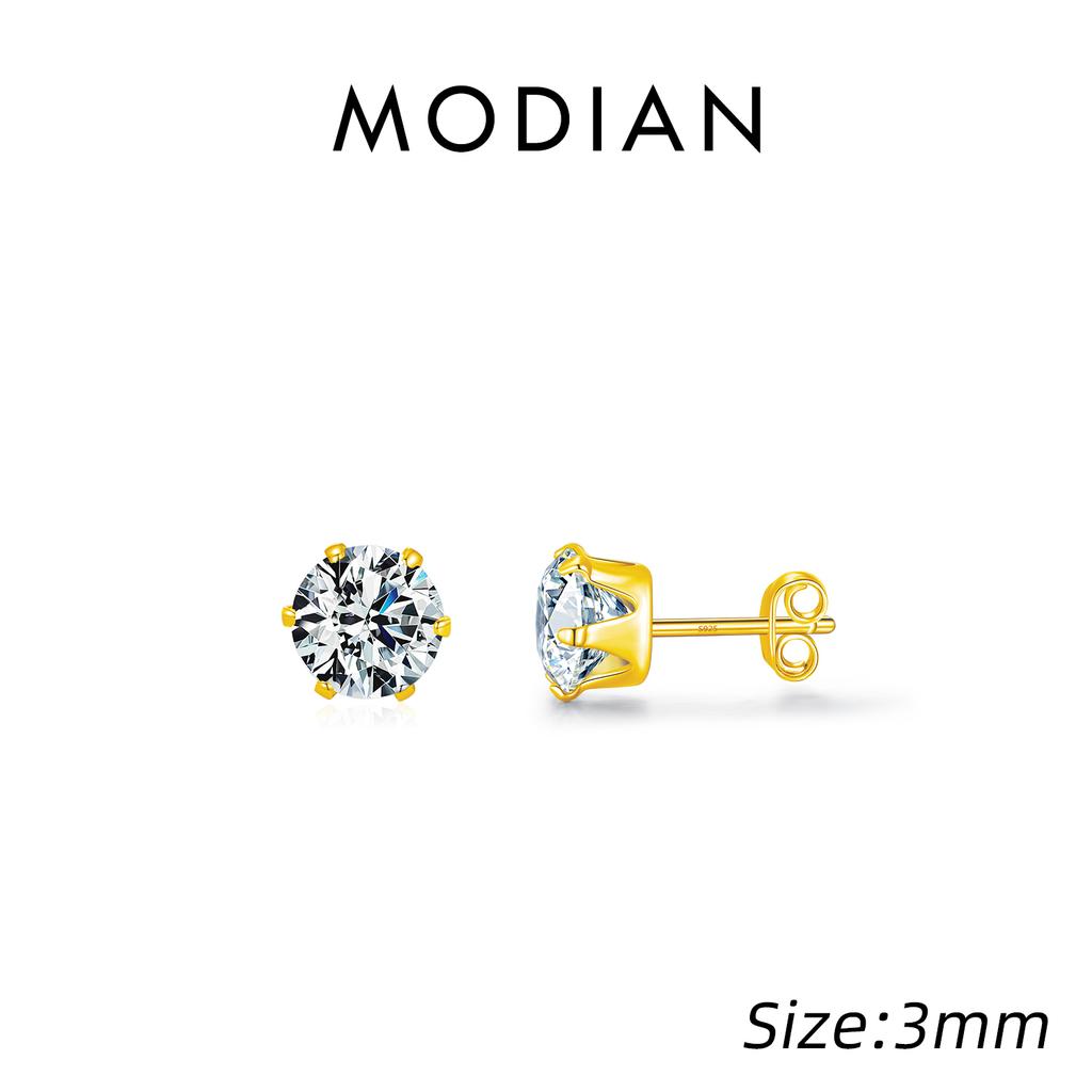 925 Sterling Silver Basic Sparkling Round Stud Earrings Classic Crown Hypoallergenic Wedding Jewelry For Women