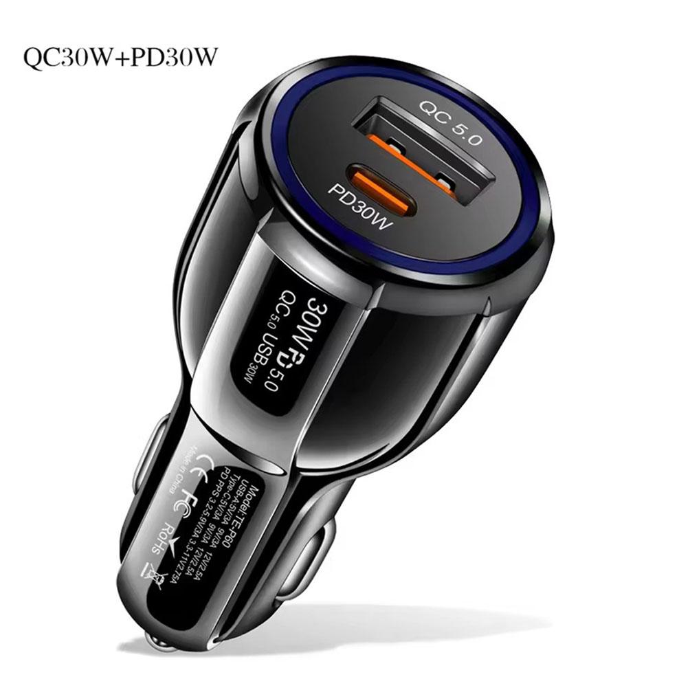 1PCS QC5.0 PD 30W Universal Fast Charging Car Adapter USB Car Charger Socket Cigarette Lighter 60W Dual Fast Charging For Phone