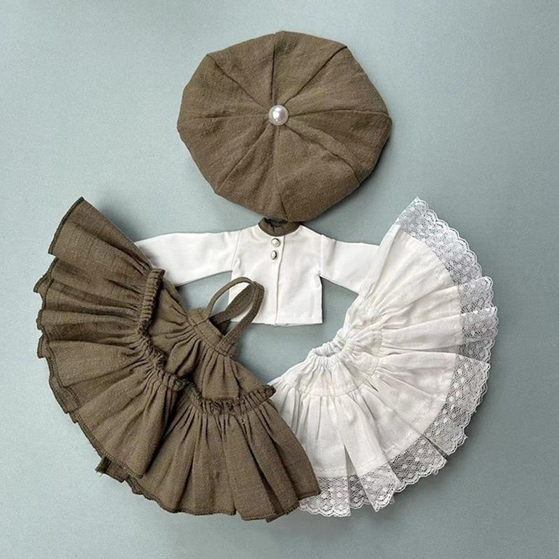 

Платье-юбка для куклы ручной работы, берет, шляпа, кукольное ретро-платье, комплект одежды для куклы Blythes Ob22 Ob24, аксессуары для куклы Blyth темно-зеленого