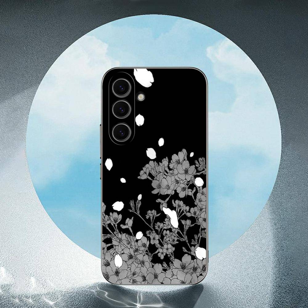 Black White Flower Luxury Black Phone Case For Samsung Galaxy S23 S24 S25 Ultra S22 Plus S21