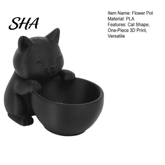 Miniature Cat Flowerpot 3D Printed Ornament, Shape Plant Pot, Office Desk Planter Gift Holder, Matte Frosted Surface Container for Home Decor
