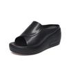 Soft Leather Wedge Sandals Muffin Thick Bottom New Summer Wear Summer High Heel One-word Slippers