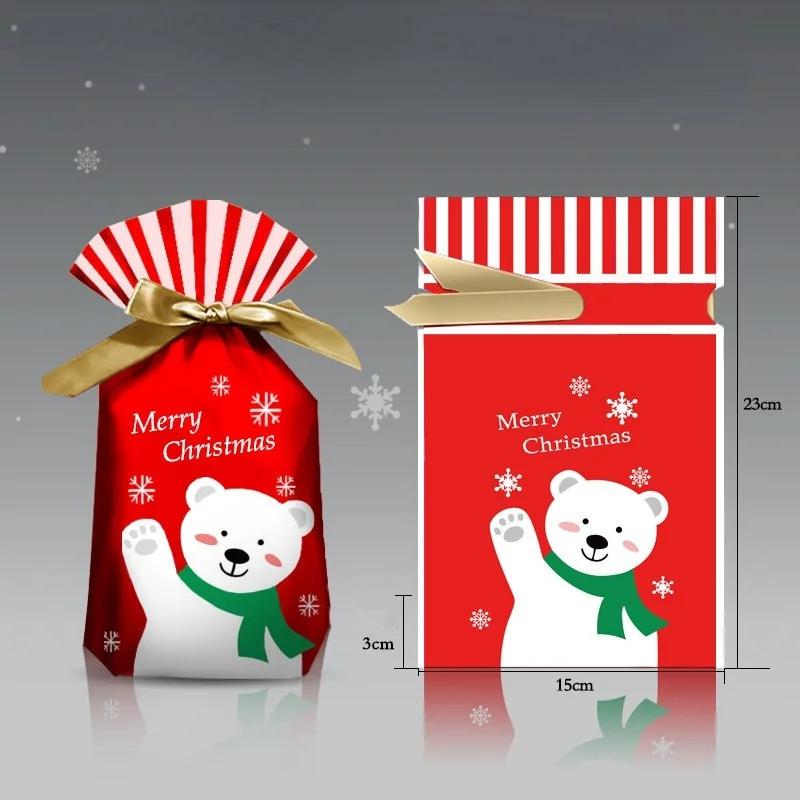 5Pcs New Year Christmas Candy Packaging Santa Gift Bag Xmas Plastic Bag Decorations for Home