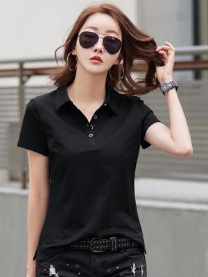 Women's Loose-Fit Purple Cotton Polo Shirt - Summer 2025 Korean Style with Lapel and Short Sleeves