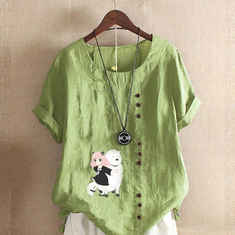 

Женская мода с принтом персонажей мультфильмов футболка с коротким рукавом свободная хлопковая рубашка повседневная свободная летняя блузка топы больших размеров 5XL зелёный