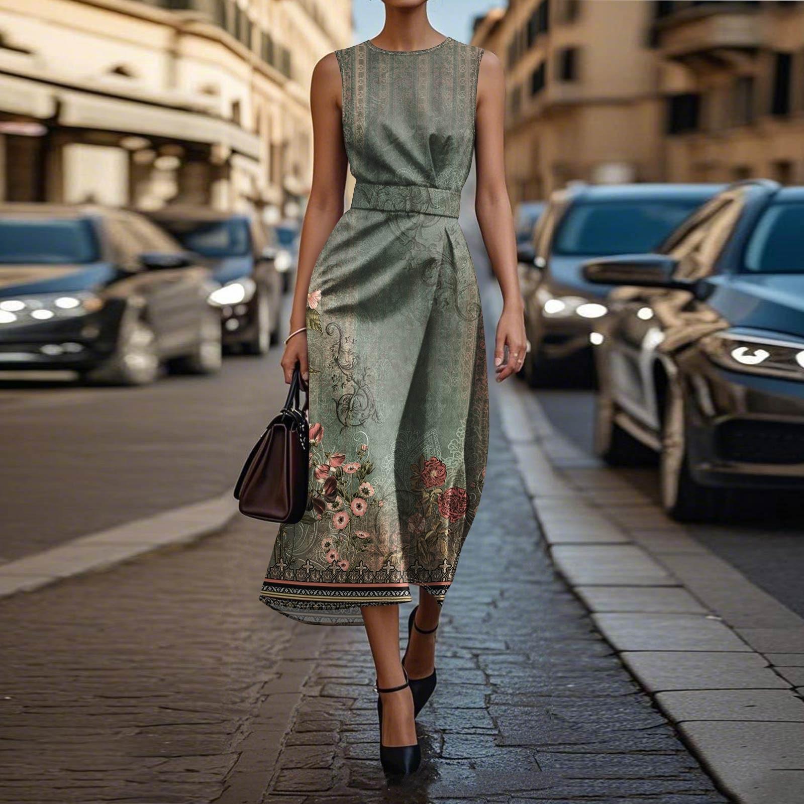 

Платье без рукавов в стиле бохо для женщин, повседневное, свободного кроя, летнее, сарафанное, с принтом XL