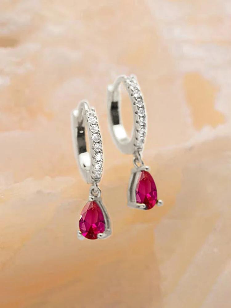 Copper Colorful Zircon Simple Fashion Water Drop Hoop Earring For Women Dating Partyt High Quality Fine Jewelry