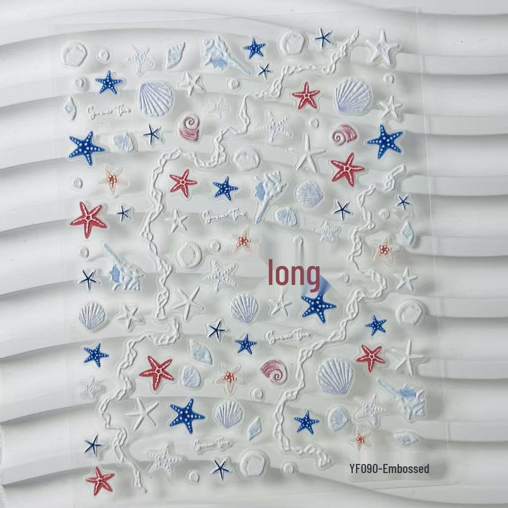Embossed Starfish Seashell Nail & Phone Stickers: Sparkly, Simple, Cute Adhesive Designs