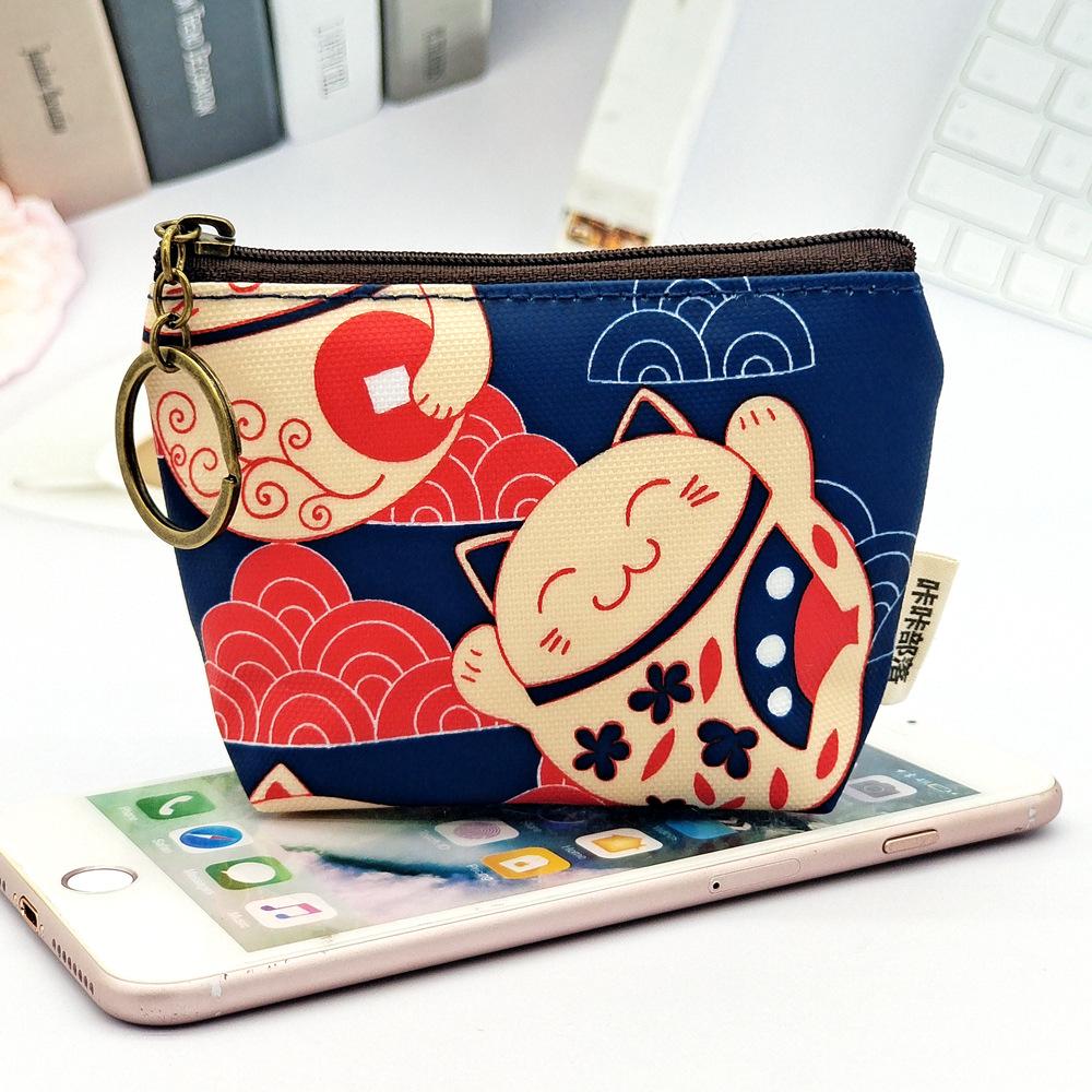 Women Polyester Waterproof Cartoon Print Keychain Wallet Small Organizer Pouch Ladies Money Bag Coin Purse for Children Girl Boy