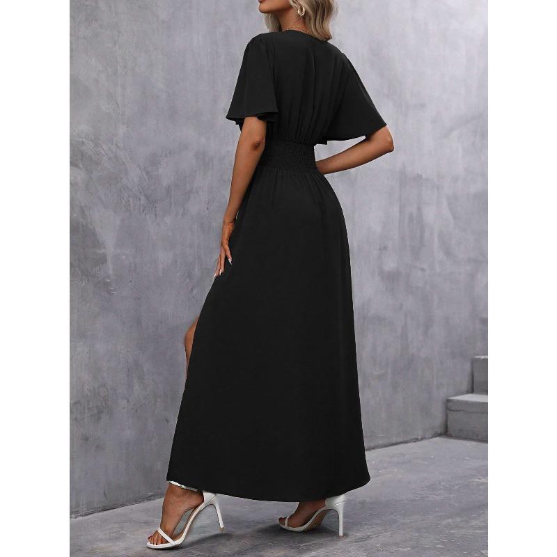 DAFIFY Dámská móda Léto Jaro Jednobarevný potisk Neformální šaty s krátkým rukávem a výstřihem do V s vysokým pasem