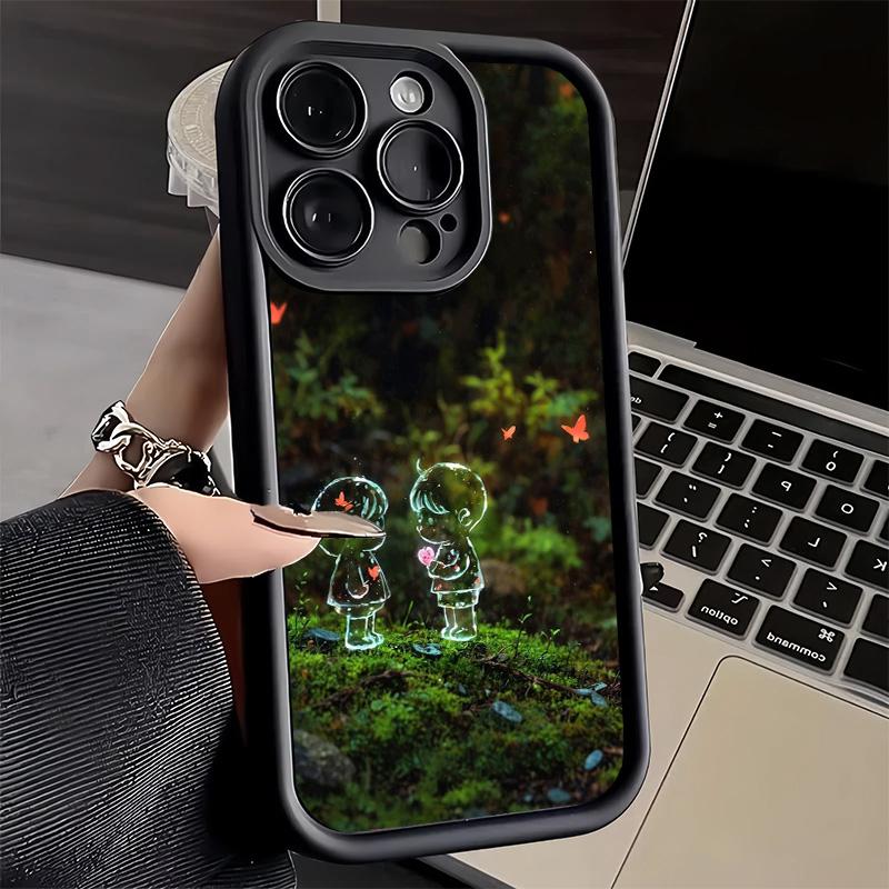 Phone Case for iPhone 17 Air 16E 15 16 Pro Max Nature Cute Child Painting Style Cover 14 Plus 13 12 Mini Soft Shell Silicone Fun