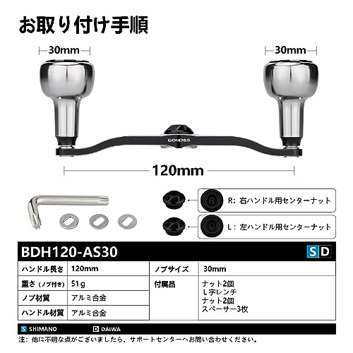 Gomexus CH120 Power-Rollenkurbel, Doppelkurbel für Daiwa und Shimano Baitcasting-Rollen, Seaborg und Saltiga IC, Ersatzkurbel für Spinnrollen,