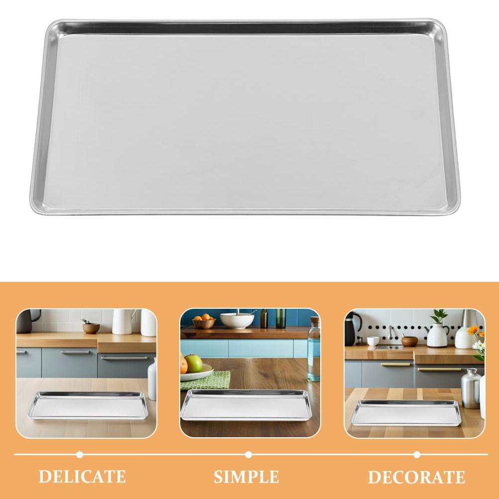 Stainless Steel Rectangular Cuisine Storage Plate Smooth Edge Polished Finish for Home Kitchen Bbq Picnic Party Cold Noodle