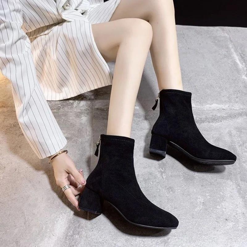 Fashion Chunky Heel Woman Short Shoes Plain Zip On Promotion Large Size Warm Booties Designer Luxury High Quality Ankle Boots for Women