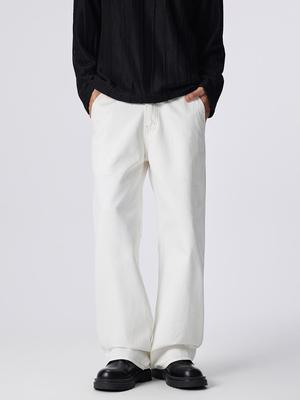 Men's White Washed Loose Straight-Leg Cotton Jeans - Autumn 2025 Collection