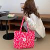 Fashion Simple Canvas Tote Bag Pink Leopard Print Bag Large Capacity Travel Handbags Versatile Shopping Shoulder Bag CLE