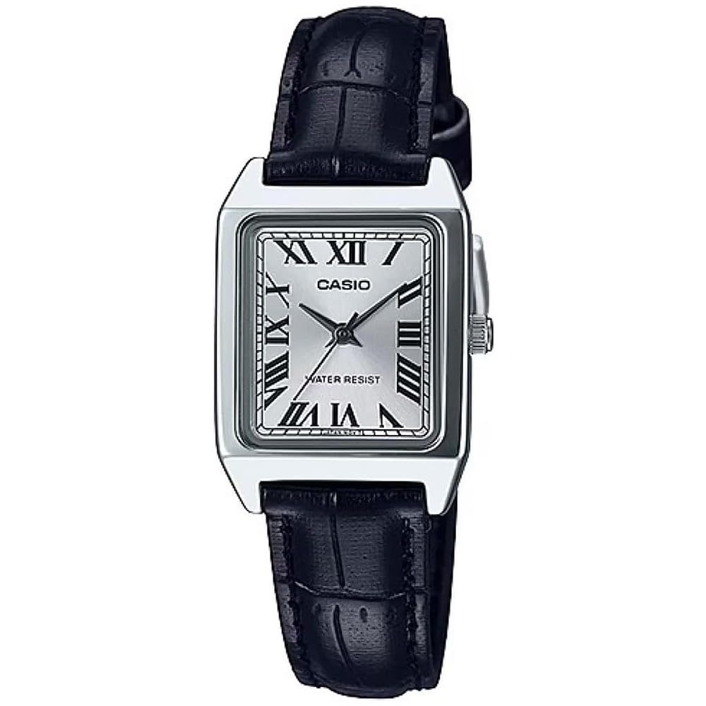 Casio LTP-V007L-7B1 Women s Rectangular Dress Watch Silver Roman Dial Leather Strap