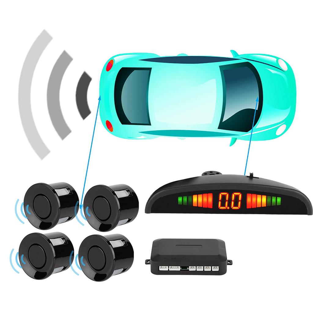 4 Parking Sensors Buzzer Car Reverse Backup Rear Radar LED System Sound Alarm Universal