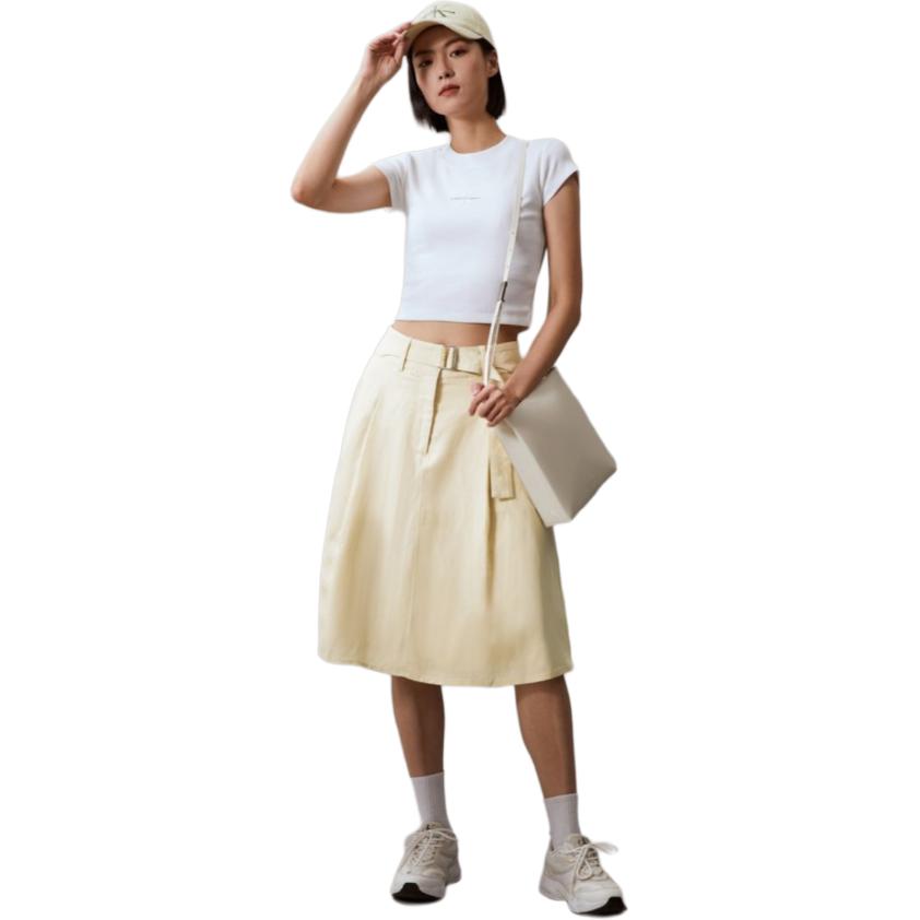 Calvin Klein Lyocell Blend Adjustable Waist A-Line Midi Casual Skirt Women skirts Bean-Yellow J223351