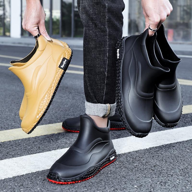 Fashion men's rain shoes short water shoes waterproof and non-slip rain boots men's work wear-resistant water boots