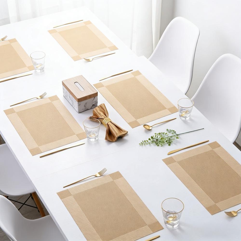 Place Mats for Kitchen Dining Table, Heat-Resistant Anti-Skid Stain Washable PVC Table Mats, Easy to Cleaning Dinner Mats