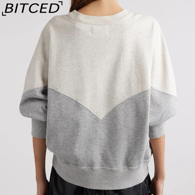 BITCED Women's Winter Colour-Blocked Fleece-Lined O-Neck Sweatshirt
