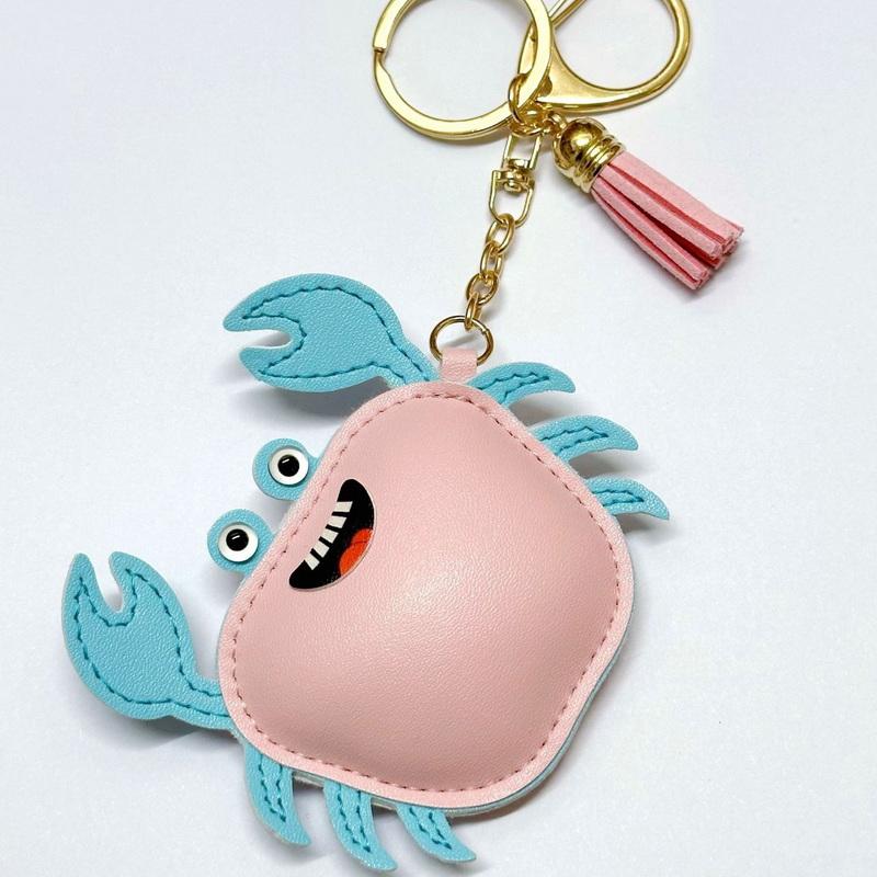 1 Pcs Simple And Fashionable Leather Crab Car Keychain Bag Creative Headphone Bag Pendant Accessories
