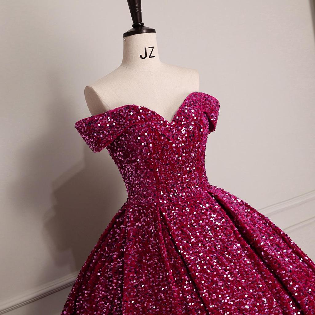 Cross-border Shiny Pitaya Puffy Skirt Wedding & Evening Gown