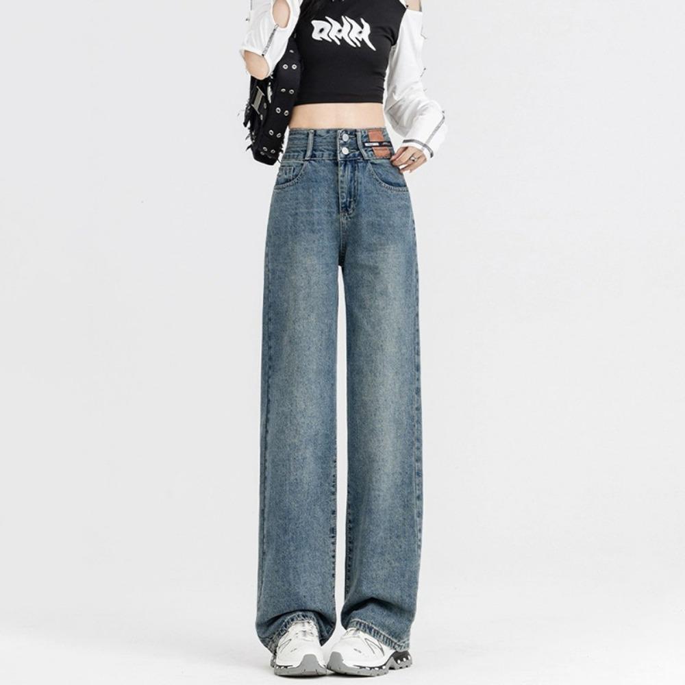 High Waist Wide Leg Jeans Women's Autumn New Small High Street American Retro Versatile Straight Mopping Pants