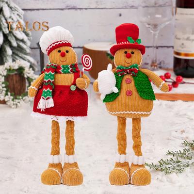 Christmas Gingerbread Man Plush Doll Telescoping Leg Boy Girl Gingerbread Doll Soft Stuffed Pillow for Christmas Tree Party Decor