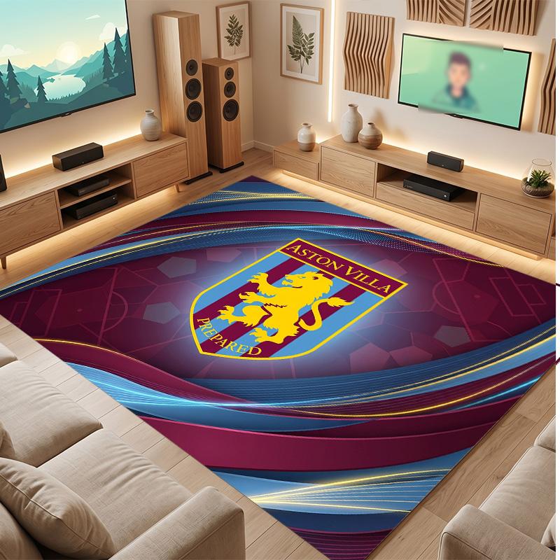 Aston Villa Football Print Crystal Velvet Rug, Comfortable Water Absorbent Non Slip Indoor Floor Carpet