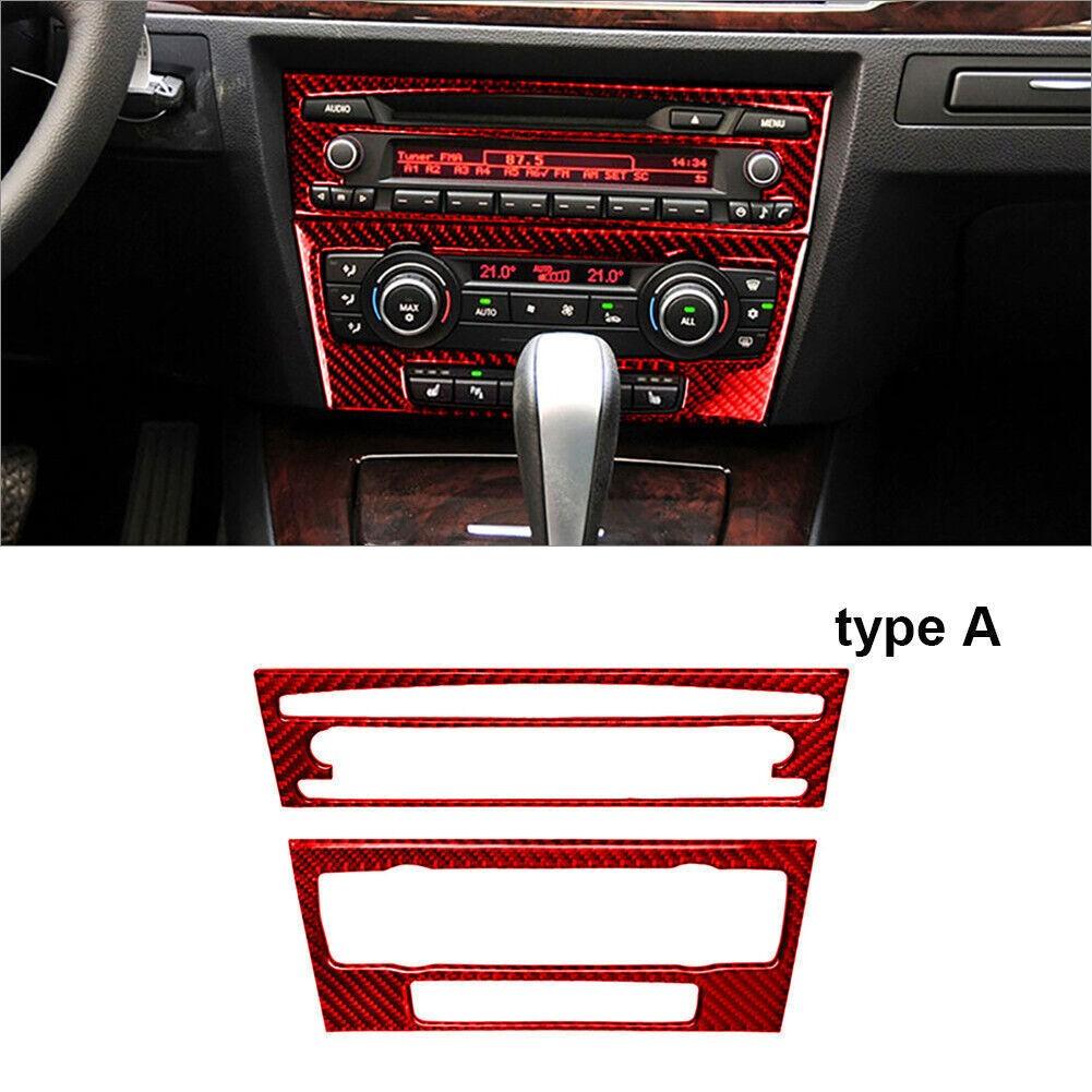 For BMW 3 Series E90 E92 Red Carbon Fiber Interior Central Console CD Cover Trim