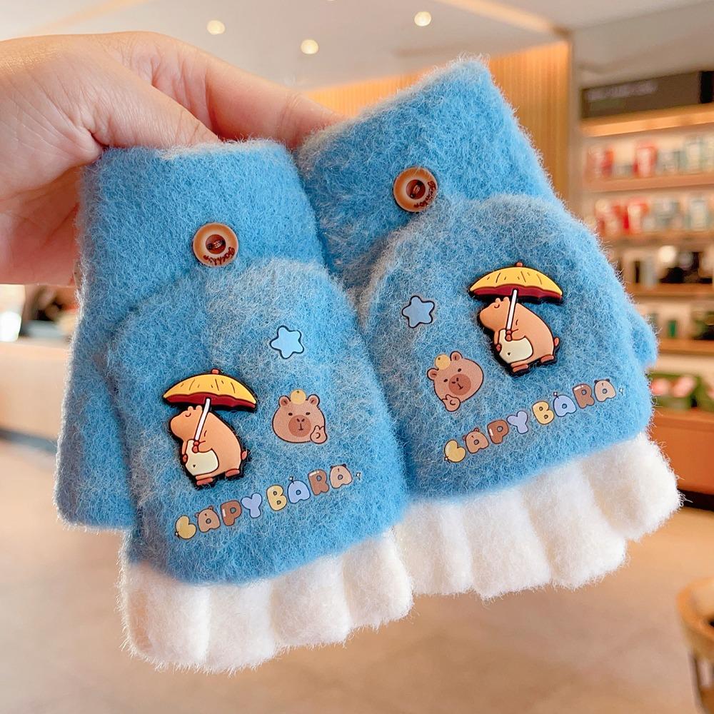 

5-12Years Old Half Finger Gloves Cold-Proof Kids Knitted Mitten Writing синій