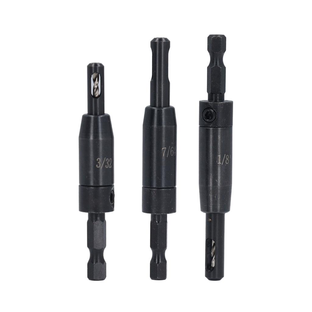 3Pcs Woodworking Hinge Drill Bit Set HSS 1 4in Hex Shank Positioning Drilling Drill Bit Set 1 8in 7 64in 3 32in