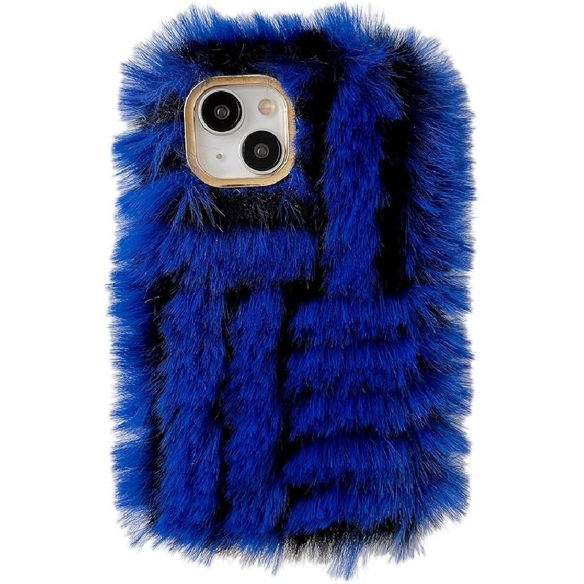 Caseative for iPhone 15 Case,Fluffy Fuzzy Furry Warm Plush Stripe Pattern Phone Case (Green,15)