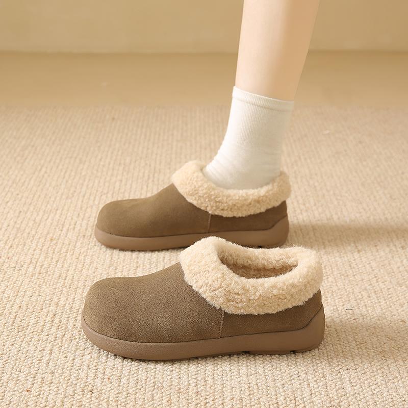 

Fashion Women s Baotou Slippers Winter New Round Head Deep Mouth Suede Soft Sole Anti-slip Wear-resistant Flat Shoes 35