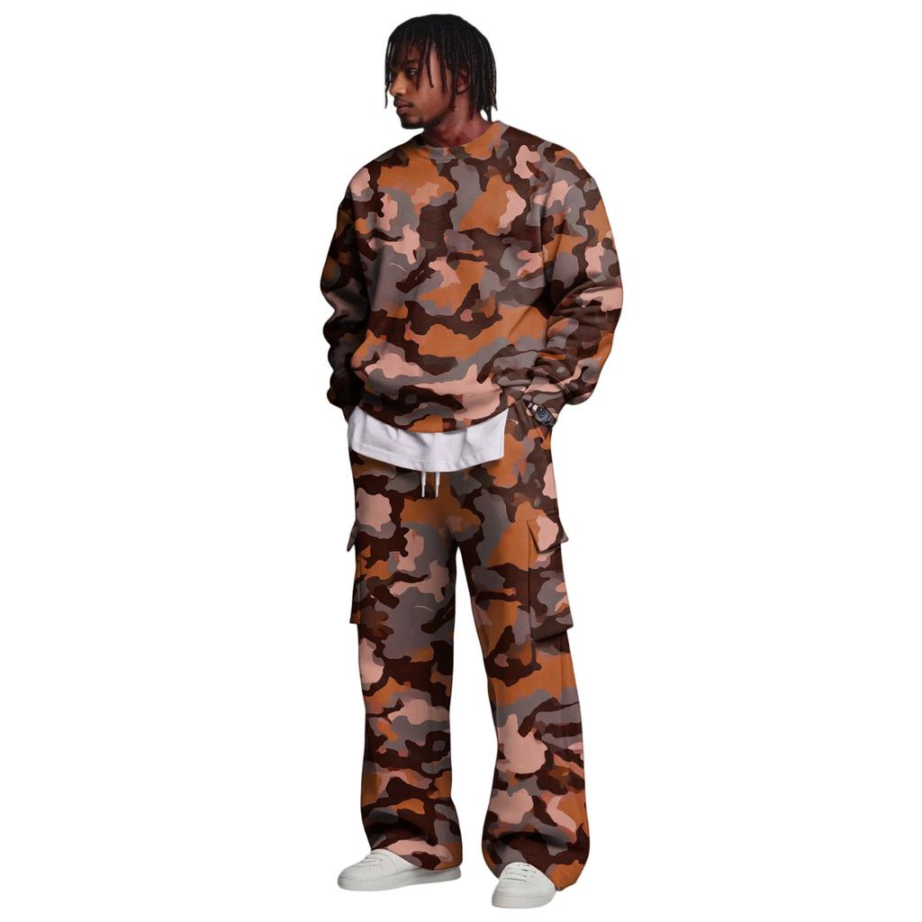 Set da Uomo con Felpa a Strati e Pantaloni Cargo con Vita Elasticizzata