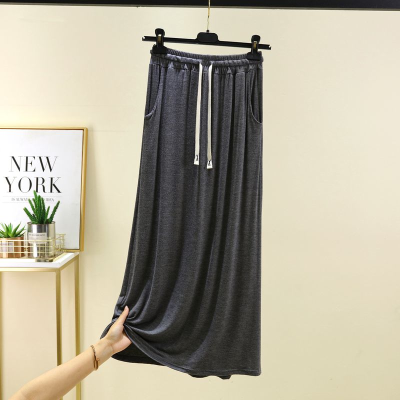 

Modal High Waist Drawstring Skirt Elastic Waist with Pocket A- line Skirt Loose Easiest for Match Casual Skirt Outerwear Bottoming Dress Old dark gray XL (60.00 kg-67.50 kg recommended