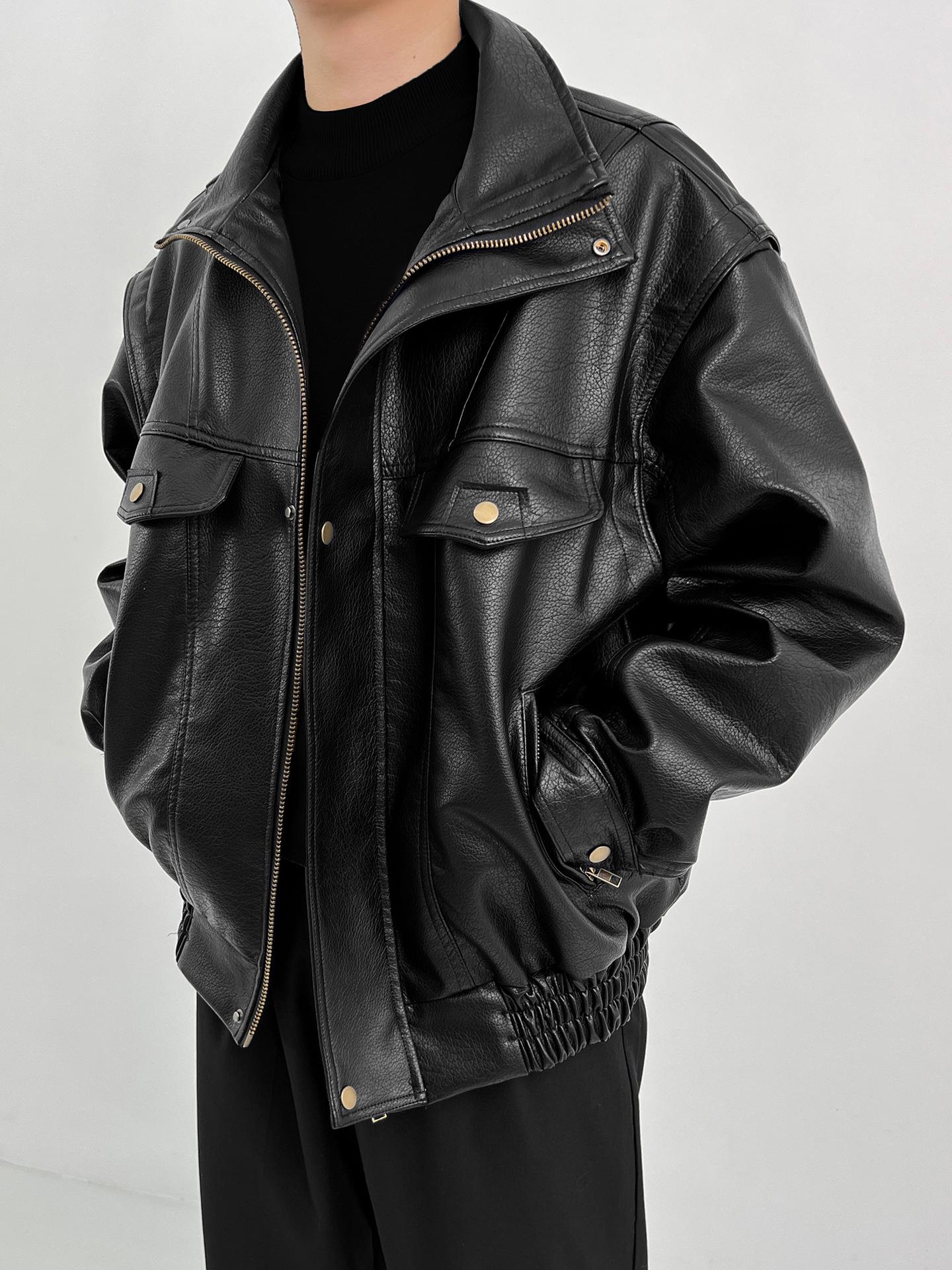 

Унисекс Американская ретро уличная мотоциклетная кожаная куртка: Крутой, свободный, модный, универсальный дизайн. XXXL чёрный