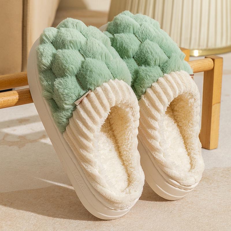 Women's and Men's Non-Slip Plush Cotton Slippers for Spring, Autumn, and Winter
