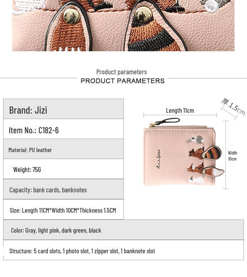 Korean Style Embroidered Zipper Wallet: Cute, Compact Women's Multi-Card Coin Purse