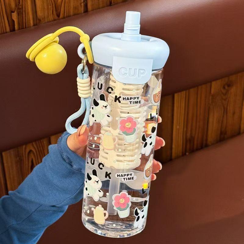 Portable Cartoon Water Straw Cup Cute 750ML High-Capacity With Pendant Water Bottle Drinking Cup for Office Workers Girls Children