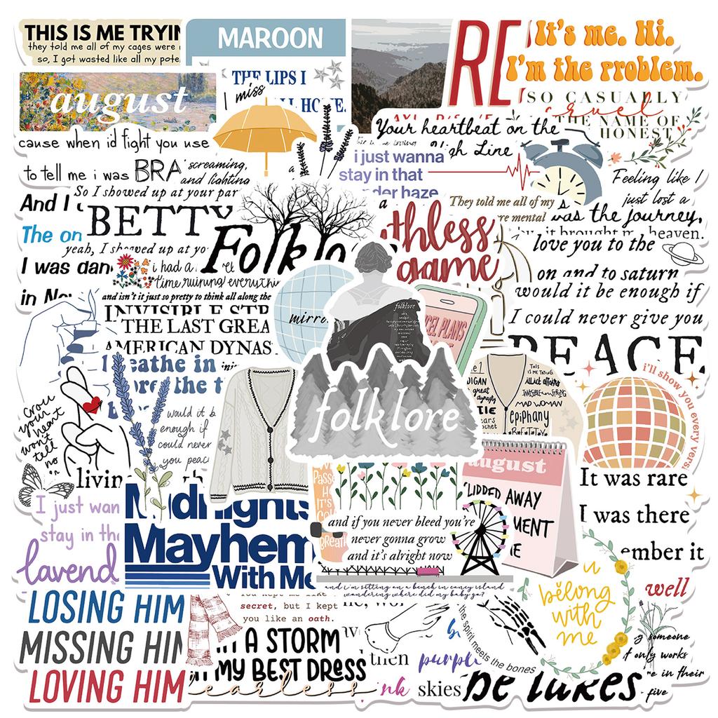 52 Taylor Album Lyrics Name Graffiti Stickers Decorate Suitcase DIY Waterproof Stickers