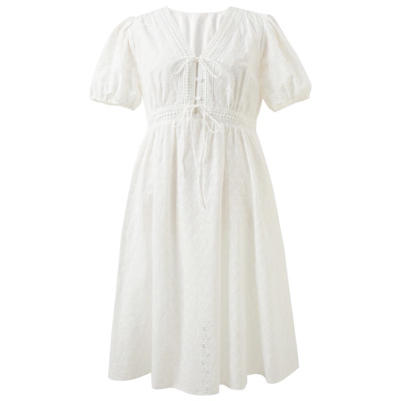 Sancai French Style Pure Cotton Embroidered A-line Dress S